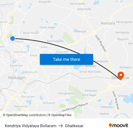 Kendriya Vidyalaya Bollaram to Ghatkesar map