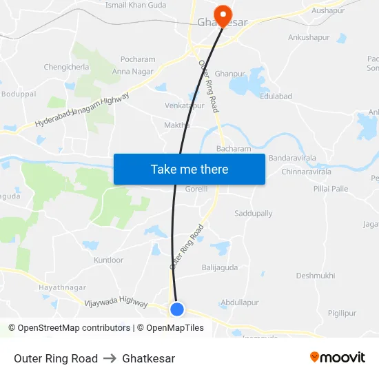 Outer Ring Road to Ghatkesar map