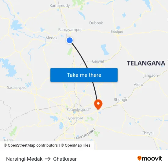 Narsingi Twd Hyderabad to Ghatkesar map
