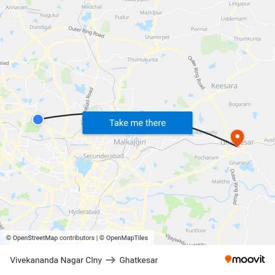 Vivekananda Nagar Clny to Ghatkesar map