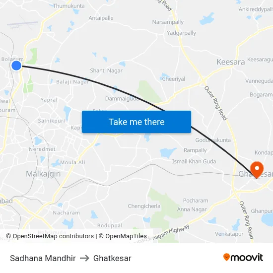 Sadhana Mandhir to Ghatkesar map