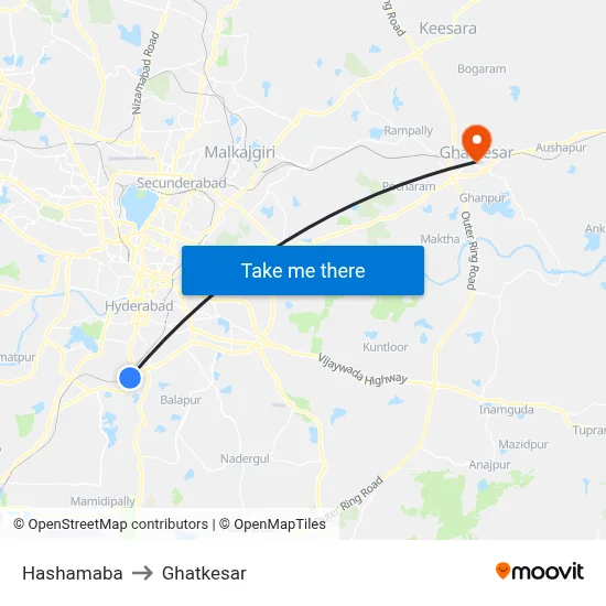Hashamaba to Ghatkesar map