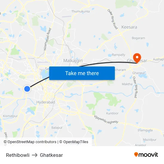 Rethibowli to Ghatkesar map