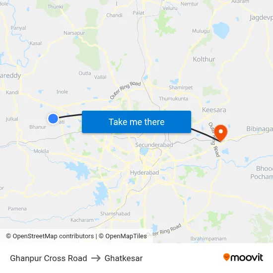 Ghanpur X Road to Ghatkesar map