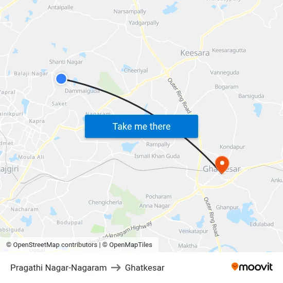 Pragathi Nagar-Nagaram to Ghatkesar map