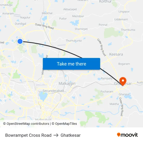 Bowrampet Cross Road to Ghatkesar map