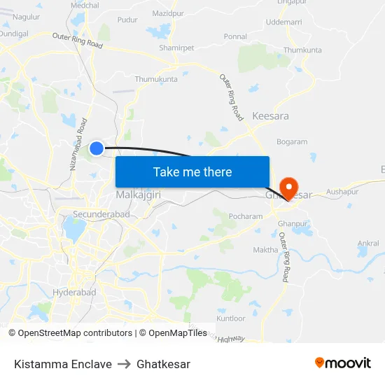 Kistamma Enclave to Ghatkesar map