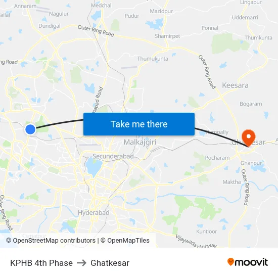 KPHB 4th Phase to Ghatkesar map