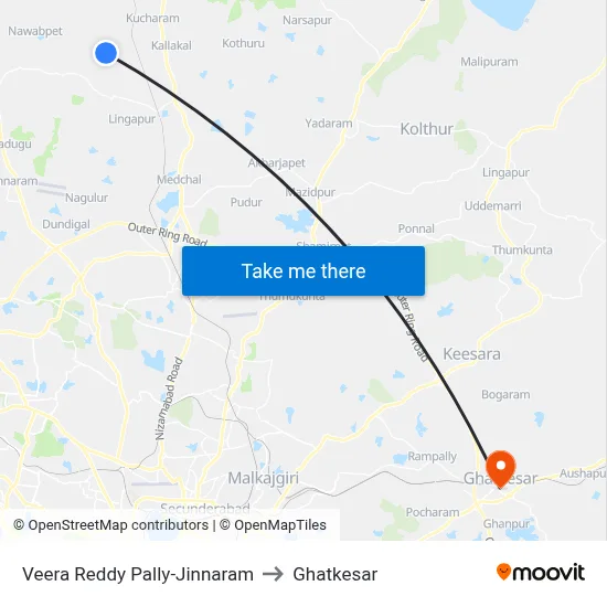 Veera Reddy Pally-Jinnaram to Ghatkesar map