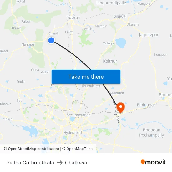 Pedda Gottimukkala to Ghatkesar map