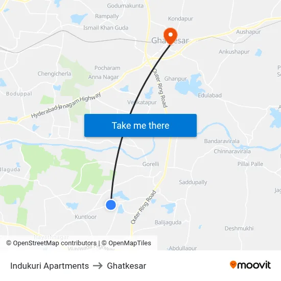 Indukuri Apartments to Ghatkesar map