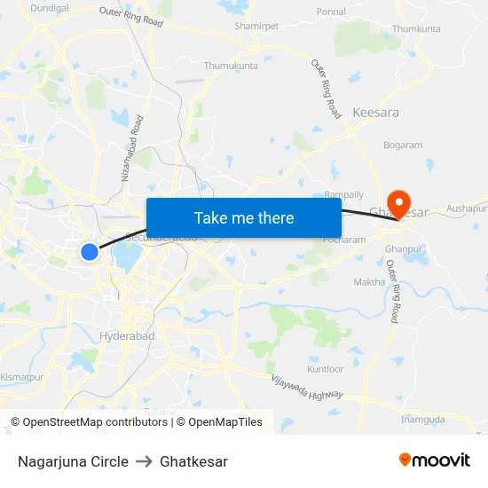 Nagarjuna Circle to Ghatkesar map