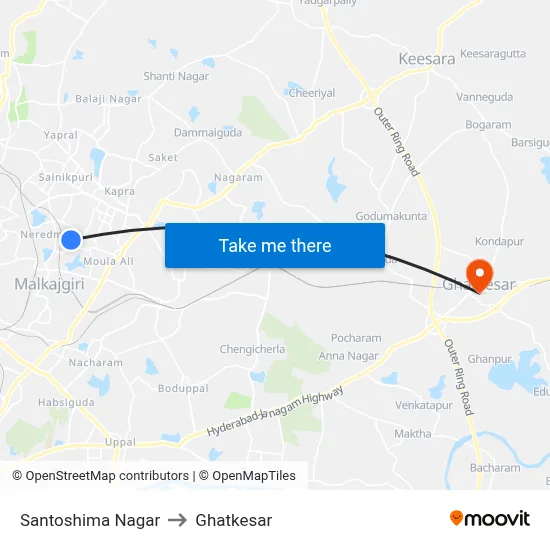 Santoshima Nagar to Ghatkesar map
