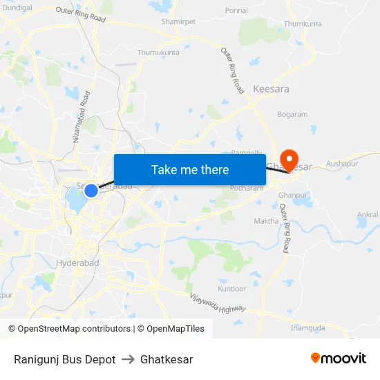 Ranigunj Bus Depot to Ghatkesar map