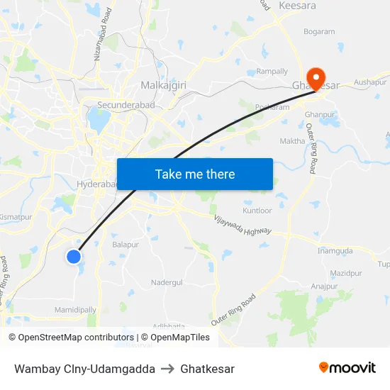 Wambay Clny-Udamgadda to Ghatkesar map