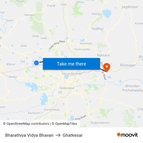 Bharathiya Vidya Bhavan to Ghatkesar map