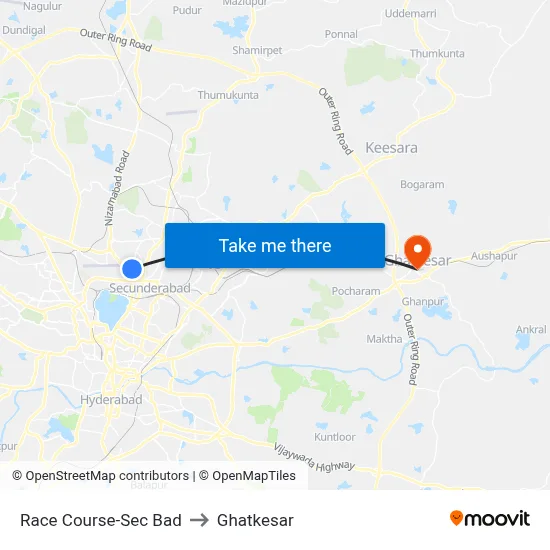 Race Course-Sec Bad to Ghatkesar map