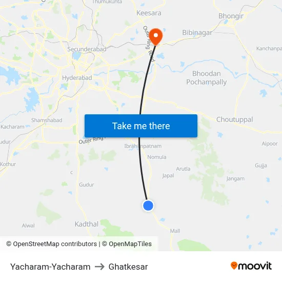 Yacharam-Yacharam to Ghatkesar map