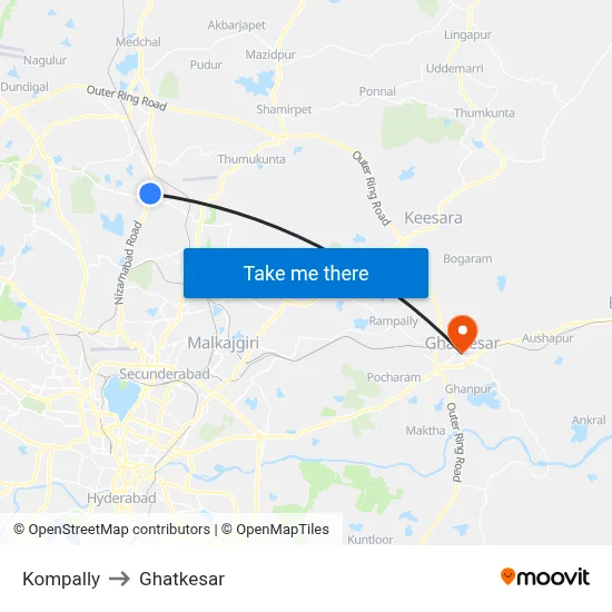 Kompally to Ghatkesar map