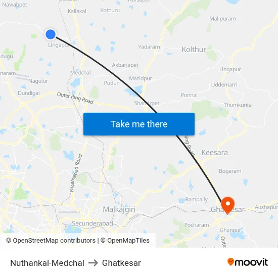 Nuthankal-Medchal to Ghatkesar map