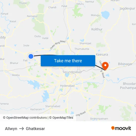 Allwyn to Ghatkesar map