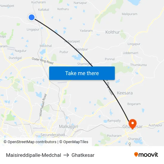 Maisireddipalle-Medchal to Ghatkesar map