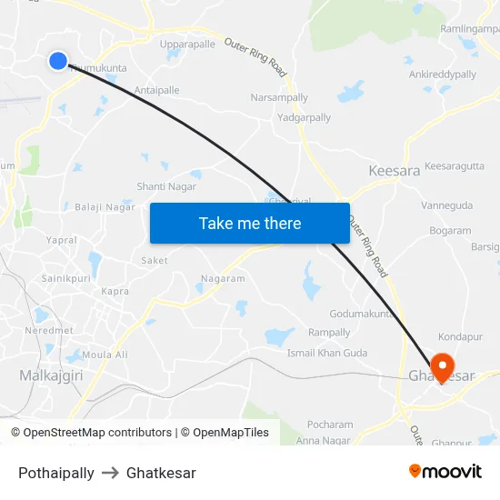 Pothaipally to Ghatkesar map