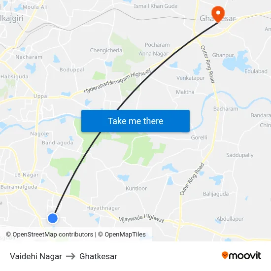 Vaidehi Nagar to Ghatkesar map