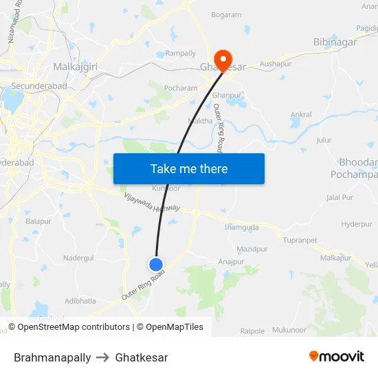 Brahmanapally to Ghatkesar map