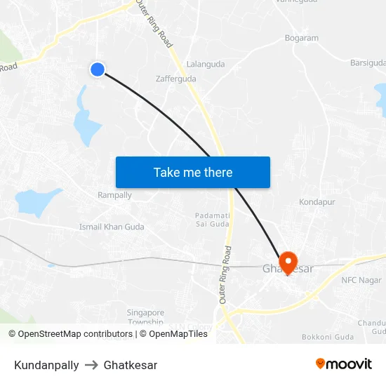 Kundanpally to Ghatkesar map