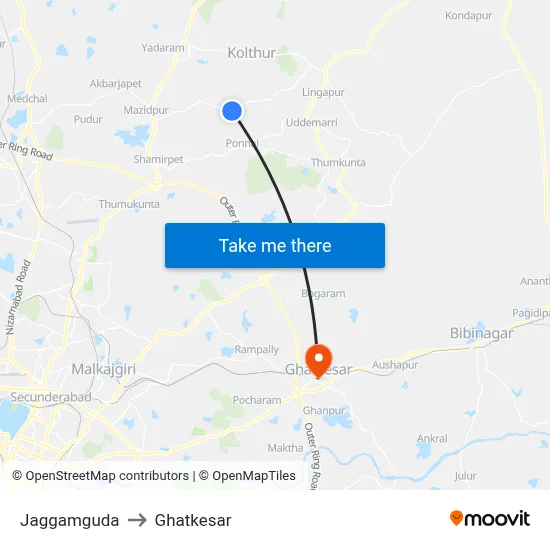 Jaggamguda to Ghatkesar map