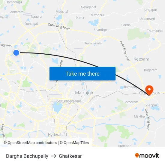 Dargha Bachupally to Ghatkesar map