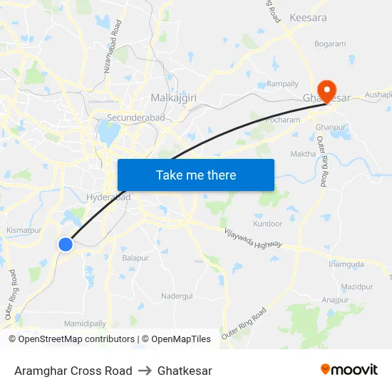 Aramghar Cross Road to Ghatkesar map