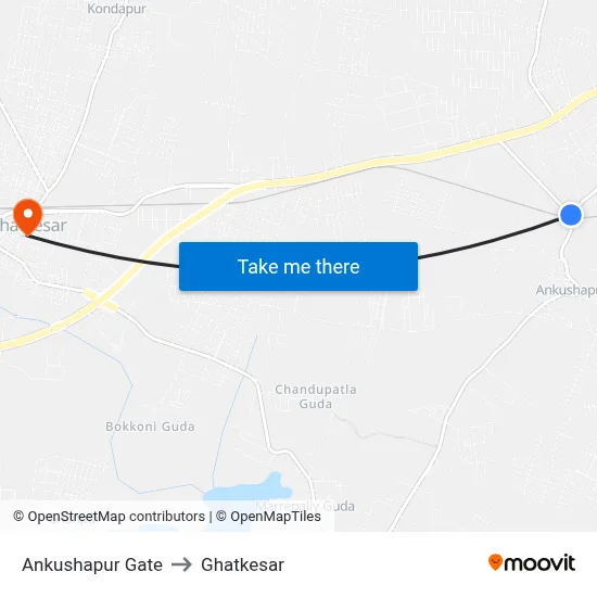 Ankushapur Gate to Ghatkesar map