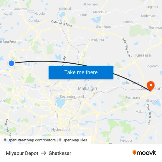 Miyapur Depot to Ghatkesar map