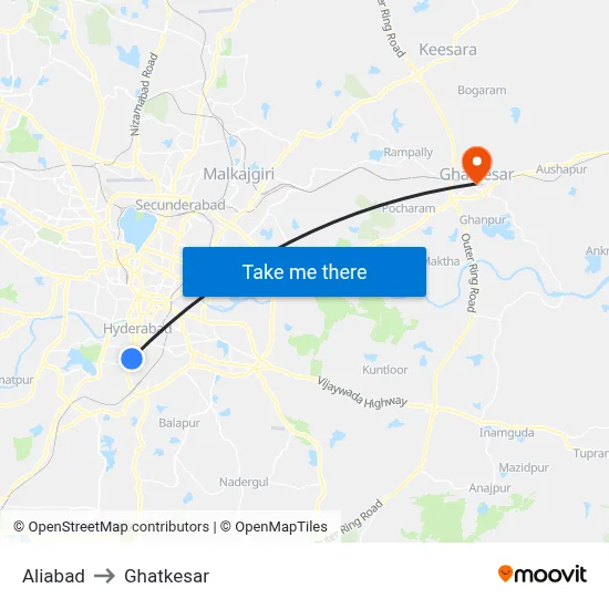 Aliabad to Ghatkesar map