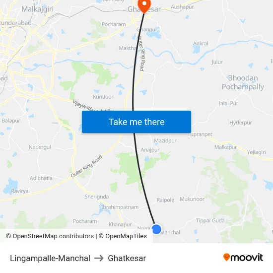 Lingampalle-Manchal to Ghatkesar map
