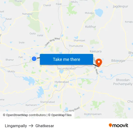 Lingampally to Ghatkesar map