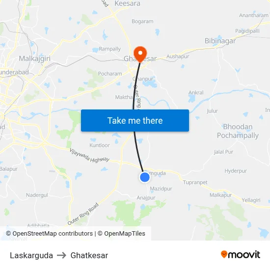 Laskarguda to Ghatkesar map