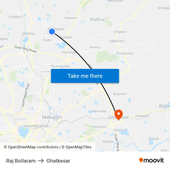 Raj Bollaram to Ghatkesar map