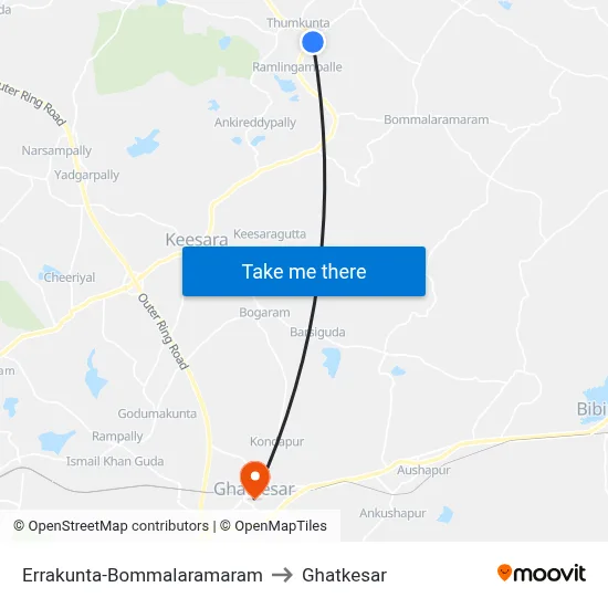 Errakunta-Bommalaramaram to Ghatkesar map