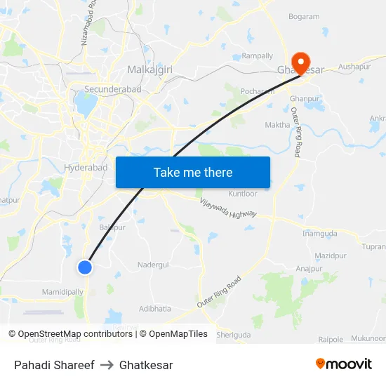 Pahadi Shareef to Ghatkesar map
