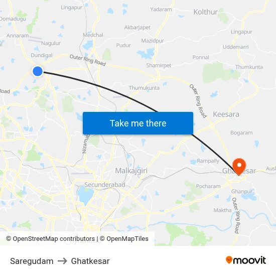 Saregudam to Ghatkesar map