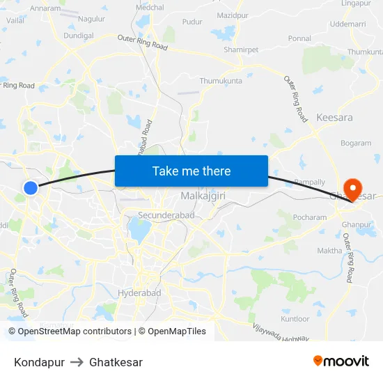 Kondapur to Ghatkesar map
