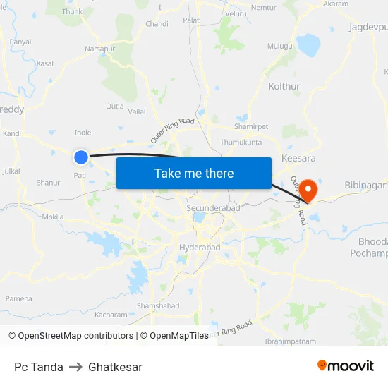 Pc Tanda to Ghatkesar map
