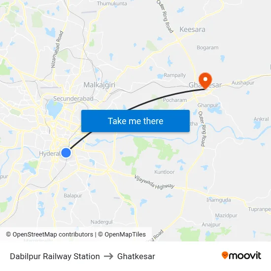Dabilpur Railway Station to Ghatkesar map