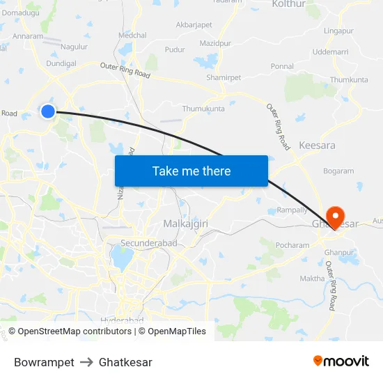 Bowrampet to Ghatkesar map