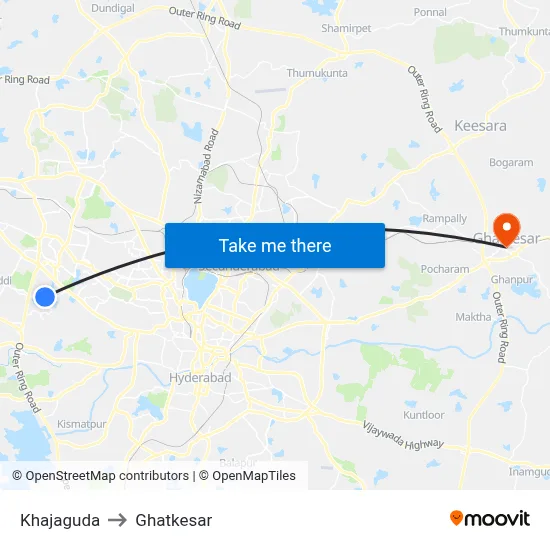 Khajaguda to Ghatkesar map