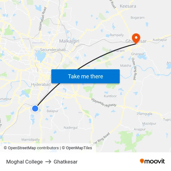 Moghal College to Ghatkesar map