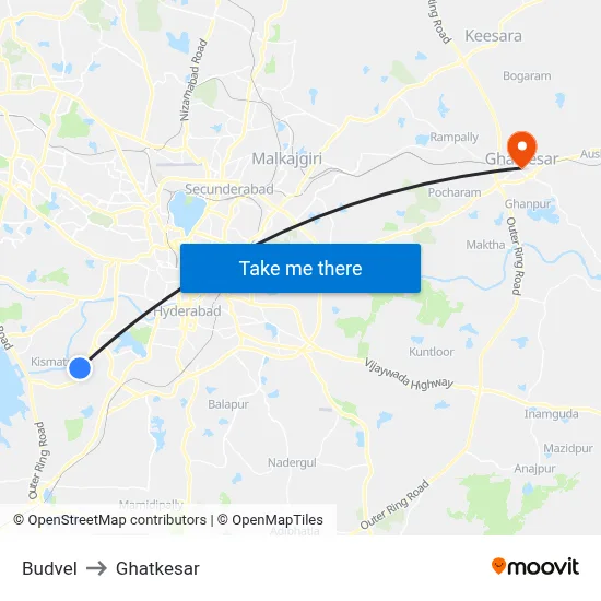 Budvel to Ghatkesar map